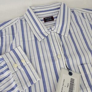 UNTUCKit Womens Pinot Perse Striped Button Up Shirt Blue White Sz 8 NEW Office